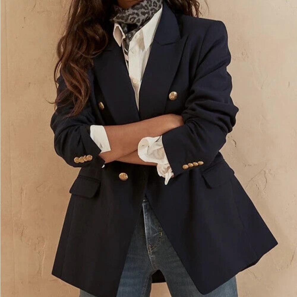 Banana Republic Navy Blazer with Structured Shoulders and Wide Lapels